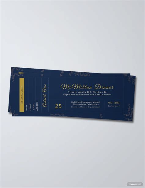 Dinner Ticket Template in Pages, PSD, Word, Publisher, Illustrator ...