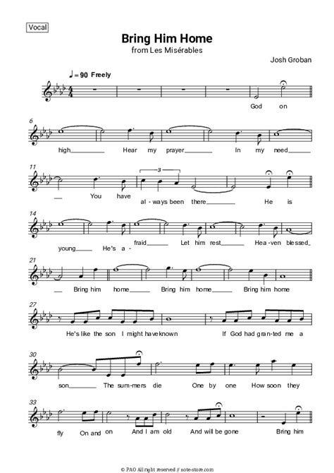 Bring him home (Les Misérables) vocal sheet music Josh Groban, Claude ...