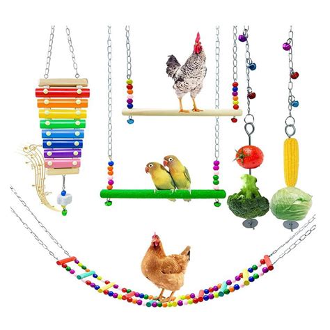 Mulanimo Parrot Natural Wooden Chew Toys Chicken Swing Ladder Vegetable