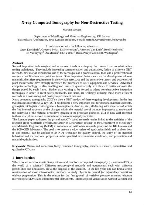 Pdf X Ray Computed Tomography For Non Destructive Testing · 13 X Ray