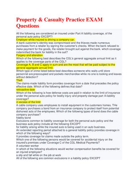 Property And Casualty Practice Exam Questions With Correct Answers Browsegrades