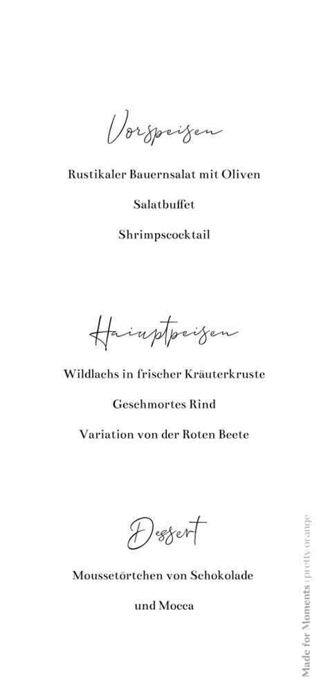 Menükarte in besonderer Form mit Blumen und Zierschrift