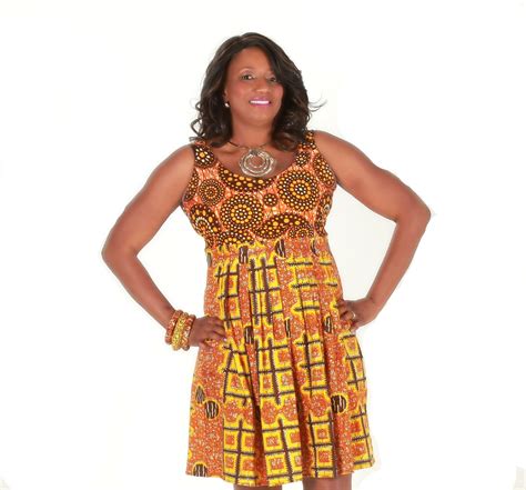 African Print Dress Orange African Wax Print Dress Handmade Short