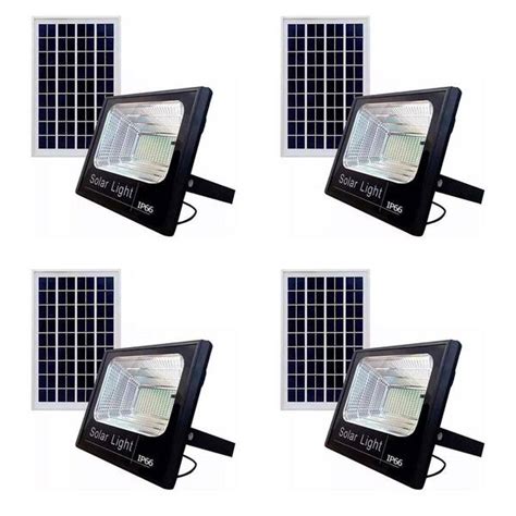 Refletor 100w Energia Solar Placa Controle Kit 4 Unidades Holofote Led