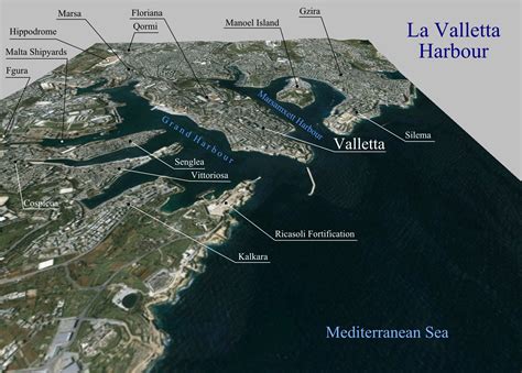 3D map of La Valletta Harbour, Malta by NASA Wolrd Wind; 2011 ...