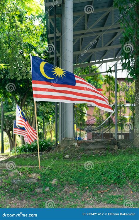 Malaysia Flag Known As Jalur Gemilang Waving On The Street Due To The