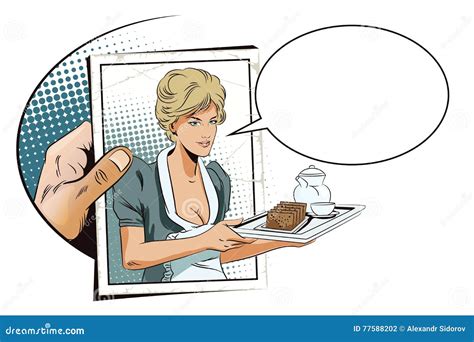 Hand With Photo Girl Waitress With Breakfast Stock Vector