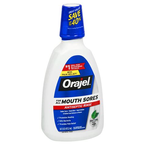 Orajel Antiseptic Mouth Sore Rinse 16 Oz Kills Bacteria For Canker