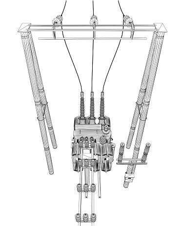 Gardu Transformator Listrik Wireframe Gardu Jaringan Listrik Ilustrasi ...