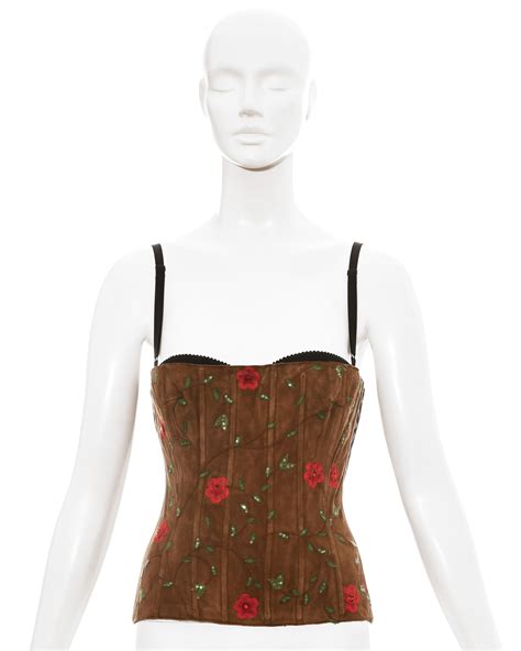 Dolce And Gabbana Brown Suede Embellished Corset 1990s At 1stdibs