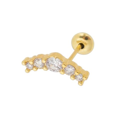 PIERCING ZIRCÔNIAS CURVADO DE FURO BANHO OURO