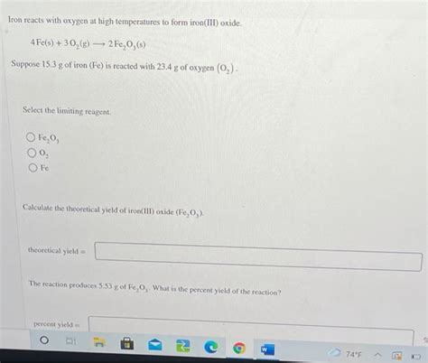 Solved Iron Reacts With Oxygen At High Temperatures To Form Chegg