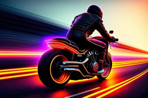 Premium AI Image | The biker on a motorcycle is racing down the highway ...