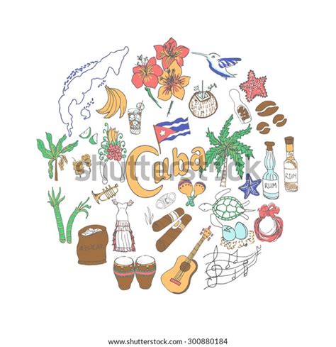 Set Hand Drawn Cuba Icons Cuban Stock Vector Royalty Free 300880184