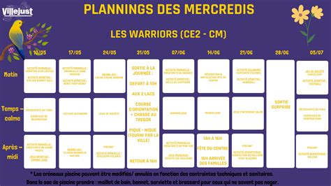 Planning Des Mercredis De Laccueil Des Loisirs Du Au