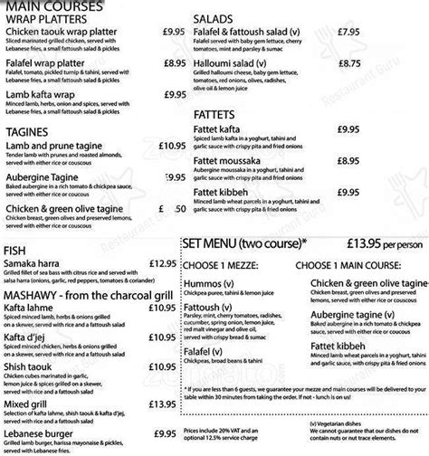 Menu at Levant restaurant, London, 76 Wigmore St