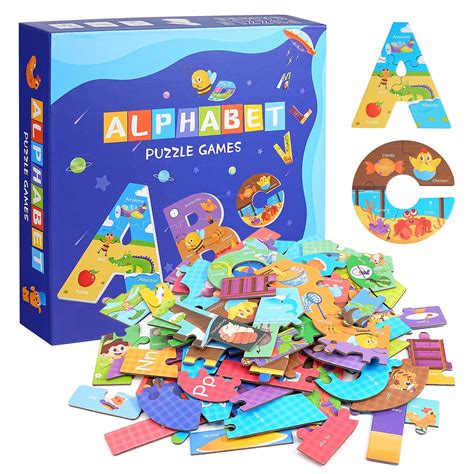 Welltop Wooden Alphabet Puzzles, ABC Learning for Toddlers,Sight Words ...