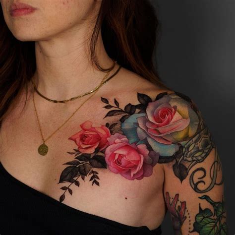 Girl Rose Chest Tattoos