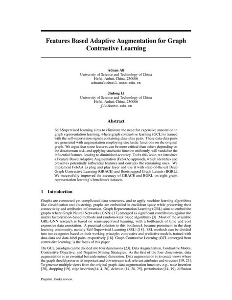 Features Based Adaptive Augmentation For Graph Contrastive Learning Deepai