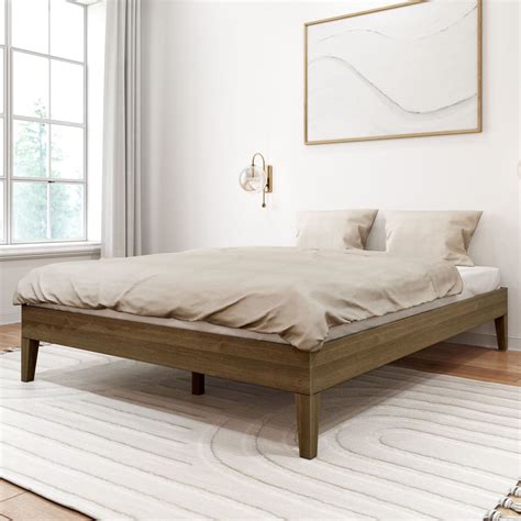 Queen-Size Platform Bed Frame Modern Solid Wood Bed, Pine, Strong ...