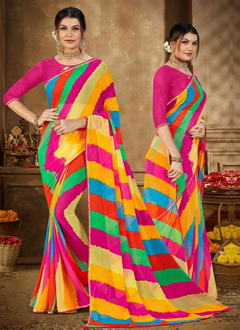 Buy Multi Colour Printed Classic Saree Online