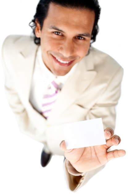 Premium Photo Charming Businessman Holding A White Card