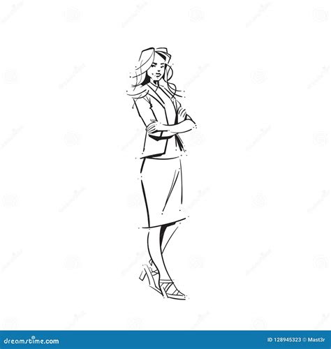 Business Woman Folded Hands Concept Businesswoman Full Length On White