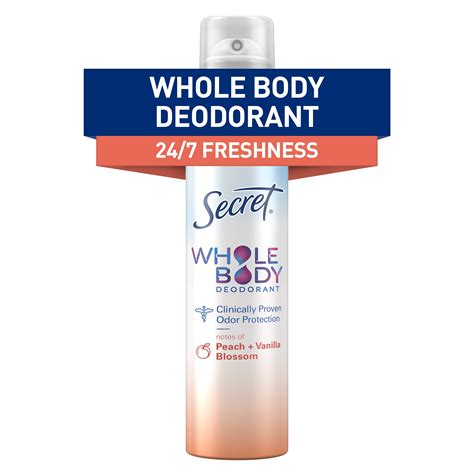 Secret Womens Whole Body Aluminum Free Deodorant Spray Peach And Vanilla 35oz