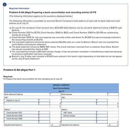 Solved Problem 6 4A Algo Preparing A Bank Reconciliat