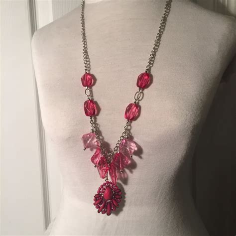 Long Pink Dangle Necklace Bohemian Necklace Hippie Necklace