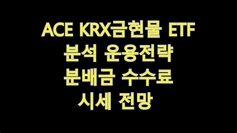 Ace Krx금현물 Etf 분석 운용전략 분배금 수수료 시세 전망 Yk머니연구소