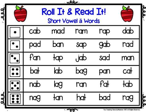 Short Vowel ă Roll It Read It Words And Sentences Game Cards Short