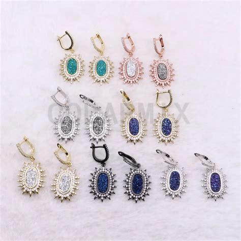 Natural Crystal Geode Stone Earrings Fashion Stone Earrings Mix Color Druzy Earrings Wholesale