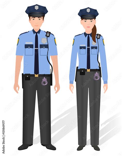 Police Officers Male And Female Isolated On White Background Man And