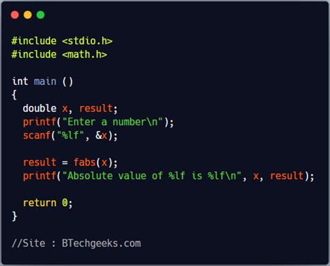 Fabs In C Fabs C Library Function Btech Geeks