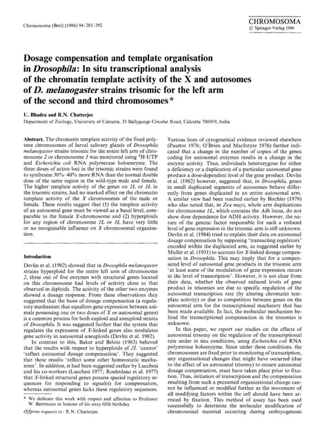 PDF Dosage Compensation And Template Organisation In Drosophila In