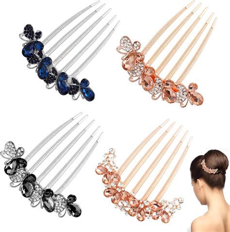 Peigne à Cheveux Strass Barrette à Cheveux Décoratifs 4 Pcs Peigne à