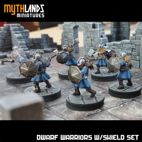 3d Printable 6x Dwarf Warriors With Shields By Mythlands Miniatures