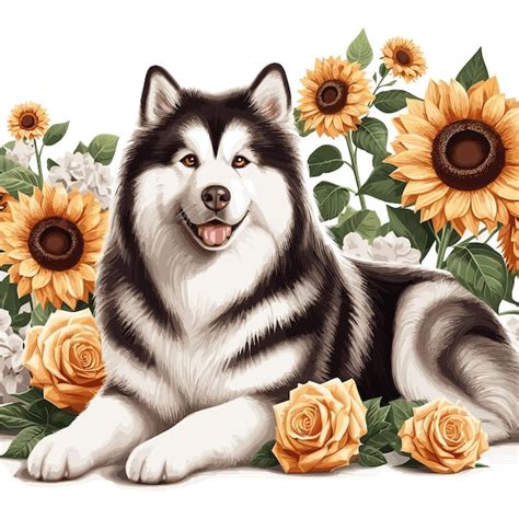 Cute malamute hund zeichentrickfilm vector style weißer hintergrund