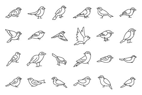 Premium Vector Sparrow Icons Set Outline Vector Fly Bird House Tree