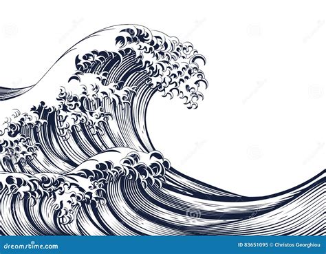 Great Wave Vintage Style Woodcut Stock Vector - Illustration of ...