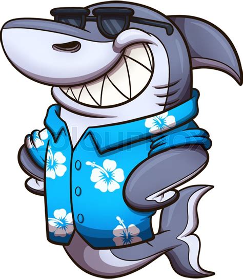 Cool Shark With Sunglasses And Hawaiian Shirt Vector Clip Art