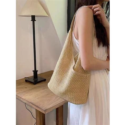 French Straw Bag Female Large Capacity Side Backpack Bucket Bag