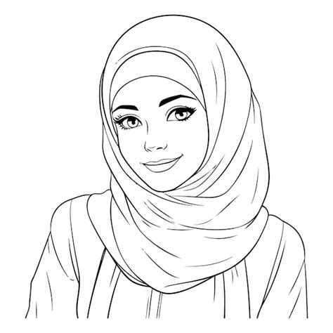 Retrato De Una Hermosa Mujer Musulmana En Hijab Vector Premium