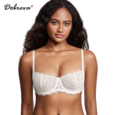 Dobreva Women S Balconette Push Up Bra Sexy Lace Plus Size Bras See Through Underwire Lingerie