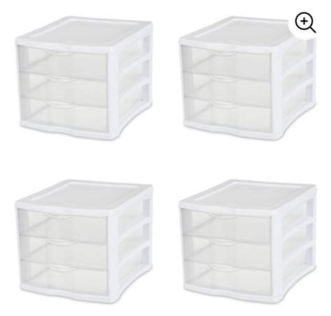 Sterilite 3 Drawer Unit Plastic White Set Of 4 Drawer