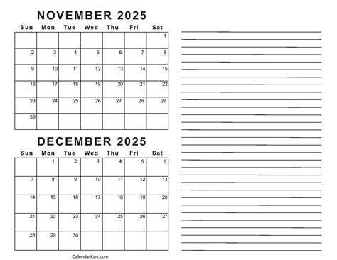 November and December 2025 Calendar Printable | Calendar 2025