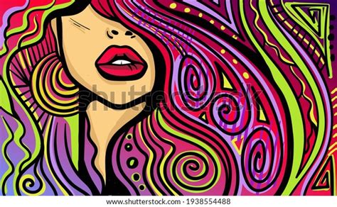 Colourful Psychedelic Line Art Abstract Woman Stock Vector Royalty