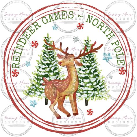 Merry Christmas Holiday Reindeer Games North Pole Watercolor Colorful Digital T-shirt Design ...