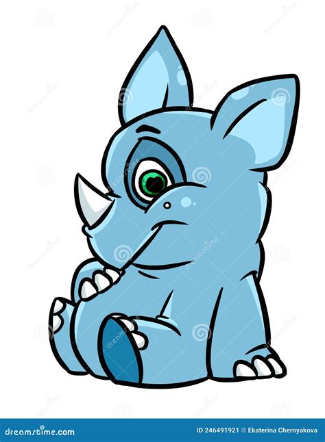 Little Rhino Sitting Cartoon Illustration | CartoonDealer.com #246491921